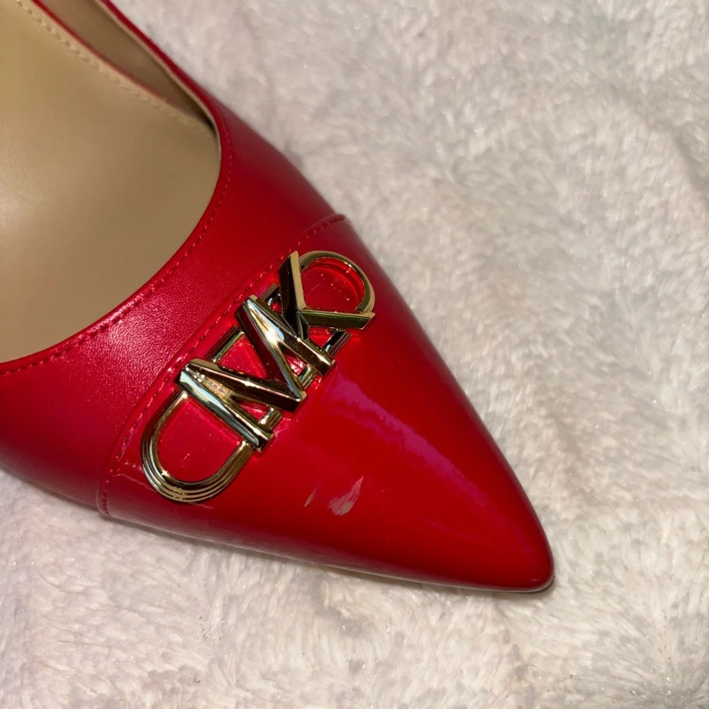 Michael Kors Red Pointed Toe Leather Pumps with Gold MK Logo size 9.5